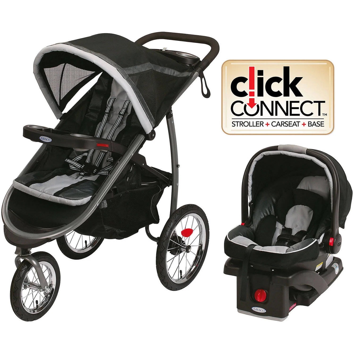 Fastaction Fold Jogger Click Connect Travel System Jogging Stroller, Gotham